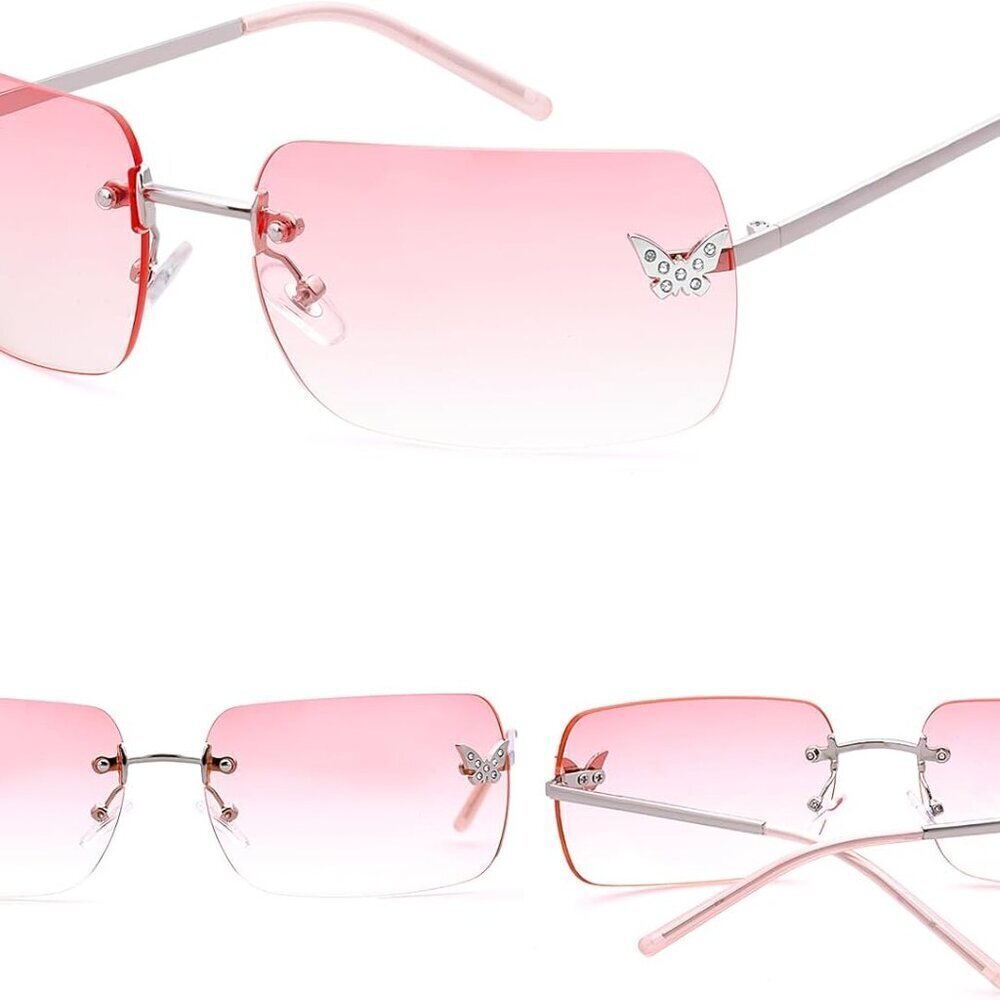 Rectangle Y2K Sunglasses Women Men Frameless UV400 Tinted Shades Butterfly - Picture 5 of 7